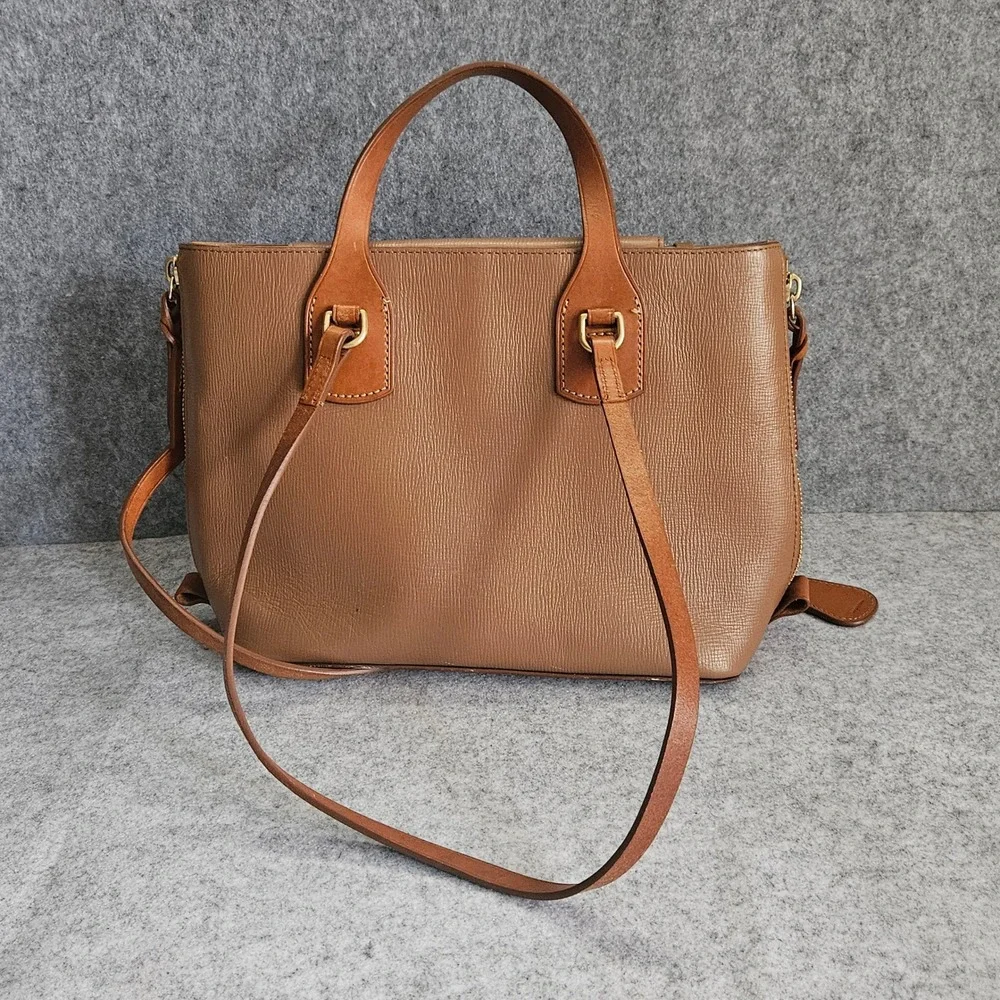 Dooney & Bourke Tan Leather Tassel Satchel Crossbody Bag Gold Hardware